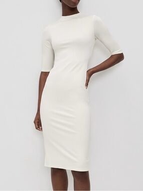 Alice + Olivia Cream Fitted Midi Dress with Short Sleeves
